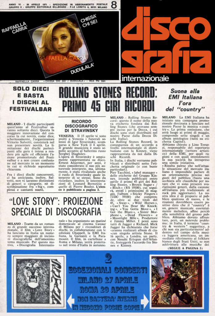 Discografia Internazionale – Aprile 1971   Italia
