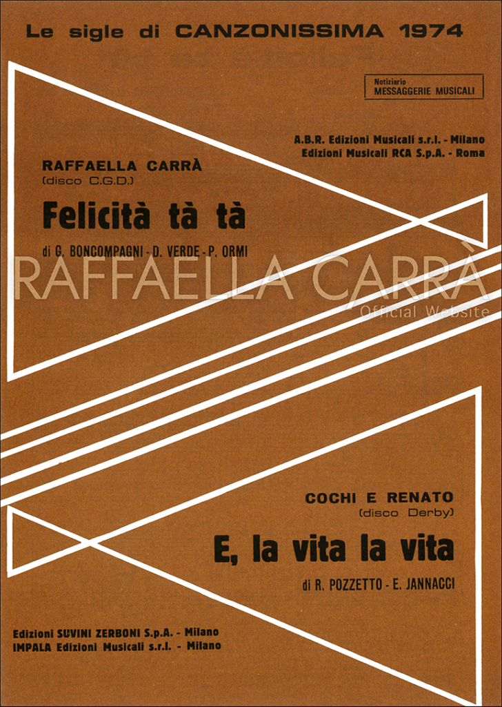 Felicitá tá tá •  Spartito musicale, seconda edizione, Italia 1974