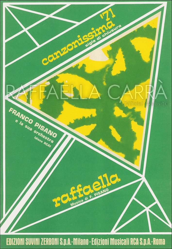 Spartito musicale di Franco Pisano del brano “Raffaella”, brano strumentale sigla finale di Canzonissima ’71 • Italia 1971