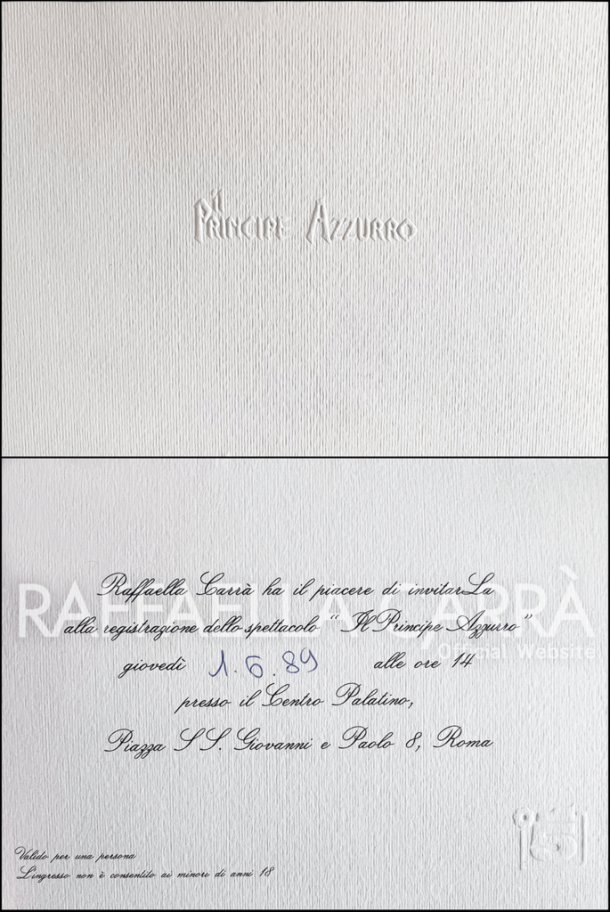 Invito per poter assistere alla registrazione dello show televisivo di Canale 5 “Il Principe Azzurro” • Giugno 1989, Italia
